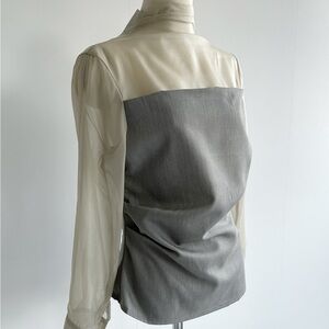 Korean brand Sheer Cream and Gray Blouse